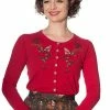Banned Rockin' Robin Cardigan In Red With Embroidery