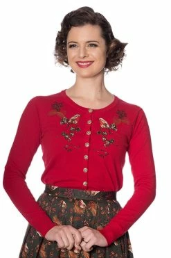 Banned Rockin' Robin Cardigan In Red With Embroidery -Timeless London Shop 1562581383CA21027RED 7 560x