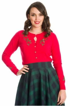 Banned Holly Go Lightly Cardigan In Red Christmas