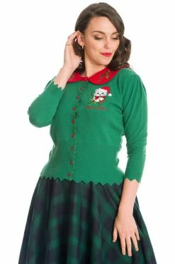 Banned Merry Catmas Cardigan In Green Christmas
