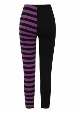 Banned Half Black Half Stripe Leggings In Black & Purple -Timeless London Shop 1611941598LG67017 3 560x