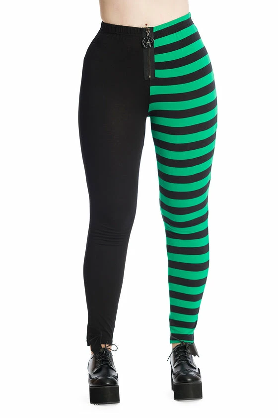 Banned Half Black Half Stripe Leggings In Black & Green 7 Banned Half Black Half Stripe Leggings In Black & Green - Image 7