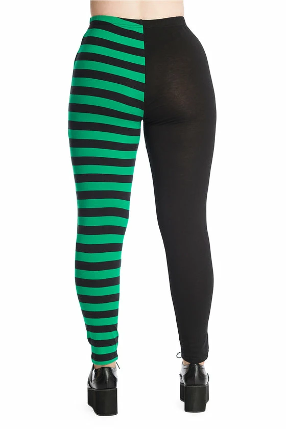 Banned Half Black Half Stripe Leggings In Black & Green 9 Banned Half Black Half Stripe Leggings In Black & Green - Image 9