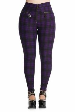 Banned Damien Stretch Skinny Trousers In Purple Tartan