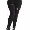 Banned Mina Leggings In Black With Cross Crucifix Cut Outs STRETCHY