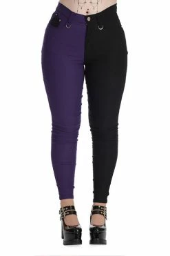 Banned Bailey Half And Half Stretch Skinny Trousers In Purple And Black