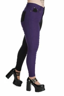 Banned Bailey Half And Half Stretch Skinny Trousers In Purple And Black -Timeless London Shop 1659026480TR31155BLKPURPLE 3 560x
