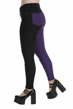 Banned Bailey Half And Half Stretch Skinny Trousers In Purple And Black -Timeless London Shop 1659026480TR31155BLKPURPLE 4 560x