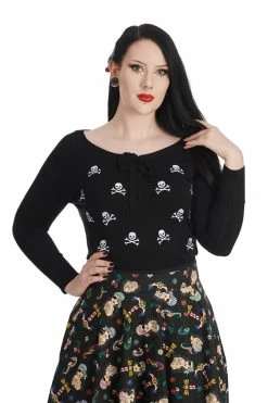 Banned Anchor Pin Up Jumper In Black Pirate Skulls Back Embroidery -Timeless London Shop 1659527188JP57111BLK 1 560x