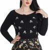 Banned Anchor Pin Up Jumper In Black Pirate Skulls Back Embroidery