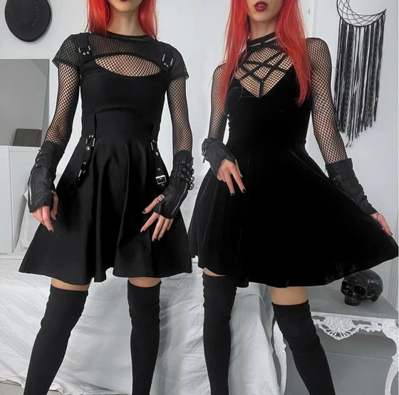 Killstar Magica Dress In Black Velvet With Harness Detailing 11 Killstar Magica Dress In Black Velvet With Harness Detailing - Image 11