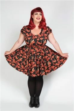 Collectif Zita Skater Dress In Pumpkins And Cats Print -Timeless London Shop 5906 1 560x