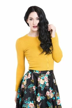 Hell Bunny Paloma Cardigan In Mustard -Timeless London Shop 6349 paloma cardigan mustard 1 2 39822665 9fb2 460c ab43 ef1eaaffb415 560x