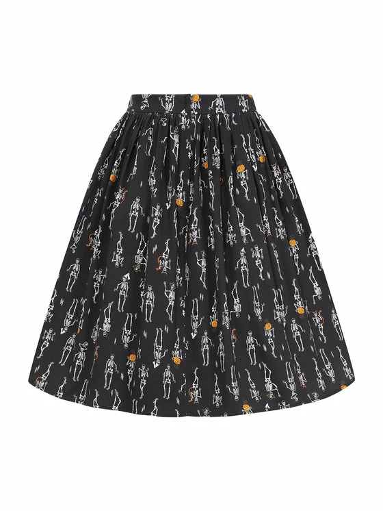 Collectif Jasmine Swing Skirt In Skeleton Boo-Gie Halloween Party Time 4 Collectif Jasmine Swing Skirt In Skeleton Boo-Gie Halloween Party Time - Image 4