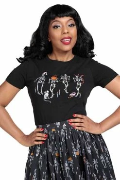 Collectif Skeleton Boo-Gie T-Shirt In Black Party Time Halloween