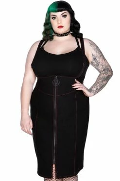 Killstar Adversary Midi Suspender Wiggle Skirt In Black