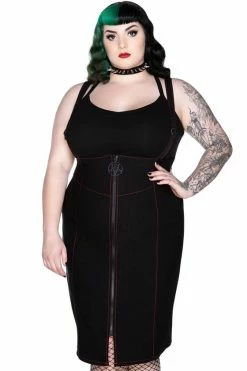 Killstar Adversary Midi Suspender Wiggle Skirt In Black -Timeless London Shop AdversarySkirt FP 560x