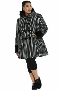 Hell Bunny Amelia Coat In Black And White Polkadot