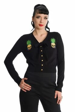 Banned Pineapple Skull Cardigan With Tie Neck