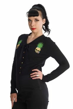 Banned Pineapple Skull Cardigan With Tie Neck -Timeless London Shop CA21133BLK 0899 560x