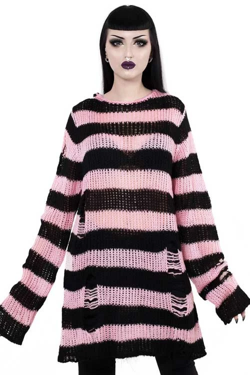 Killstar Courtney Punk Knit Sweater Black And Pink 1 Killstar Courtney Punk Knit Sweater Black And Pink