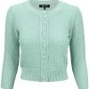 MAK Sweaters Chunky Vintage Knit Cardigan With 3/4 Sleeves In Aqua (Mint)