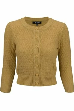MAK Sweaters Chunky Vintage Knit Cardigan With 3/4 Sleeves In Bronze (Mustard)