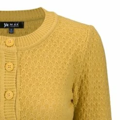 MAK Sweaters Chunky Vintage Knit Cardigan With 3/4 Sleeves In Bronze (Mustard) -Timeless London Shop ChunkyM3514 BRZ CU 560x