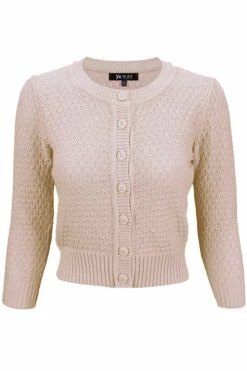 MAK Sweaters Chunky Vintage Knit Cardigan With 3/4 Sleeves In Blush