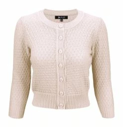 MAK Sweaters Chunky Vintage Knit Cardigan With 3/4 Sleeves In Blush -Timeless London Shop ChunkyM3514 BSH 560x