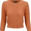 MAK Sweaters Chunky Vintage Knit Cardigan With 3/4 Sleeves In Dusty Orange