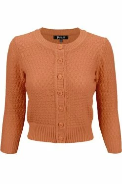 MAK Sweaters Chunky Vintage Knit Cardigan With 3/4 Sleeves In Dusty Orange