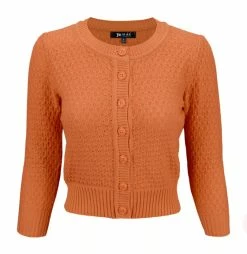 MAK Sweaters Chunky Vintage Knit Cardigan With 3/4 Sleeves In Dusty Orange -Timeless London Shop ChunkyM3514 DOR 560x