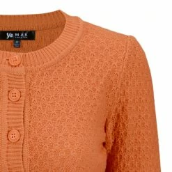 MAK Sweaters Chunky Vintage Knit Cardigan With 3/4 Sleeves In Dusty Orange -Timeless London Shop ChunkyM3514 DOR CU 560x