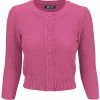 MAK Sweaters Chunky Vintage Knit Cardigan With 3/4 Sleeves In Magenta