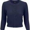 MAK Sweaters Chunky Vintage Knit Cardigan With 3/4 Sleeves In Navy