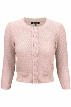 MAK Sweaters Chunky Vintage Knit Cardigan With 3/4 Sleeves In Peach Beige