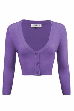 MAK Sweaters Cropped Cardigan With 3/4 Sleeves In Blueberry
