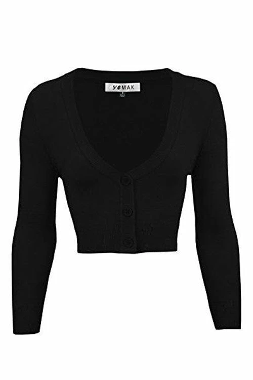 MAK Sweaters Cropped Cardigan With 3/4 Sleeves In Black 1 MAK Sweaters Cropped Cardigan With 3/4 Sleeves In Black