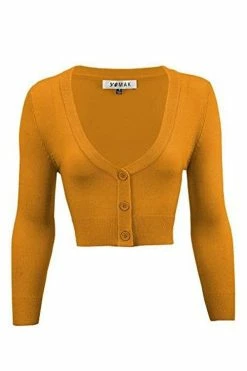 MAK Sweaters Cropped Cardigan With 3/4 Sleeves In Bronze (Mustard) -Timeless London Shop CropLS BRZ 38083f21 1a15 42b1 97c8 350c25c10380 560x