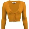 MAK Sweaters Cropped Cardigan With 3/4 Sleeves In Bronze (Mustard)