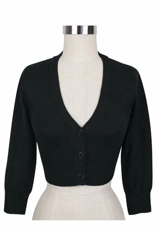 MAK Sweaters Cropped Cardigan With 3/4 Sleeves In Black 3 MAK Sweaters Cropped Cardigan With 3/4 Sleeves In Black - Image 3