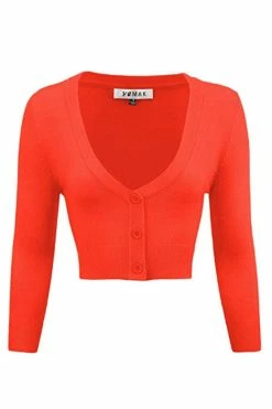 MAK Sweaters Cropped Cardigan With 3/4 Sleeves In Fiesta Orange