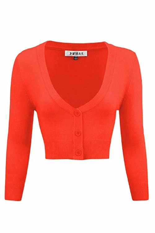 MAK Sweaters Cropped Cardigan With 3/4 Sleeves In Fiesta Orange 1 MAK Sweaters Cropped Cardigan With 3/4 Sleeves In Fiesta Orange