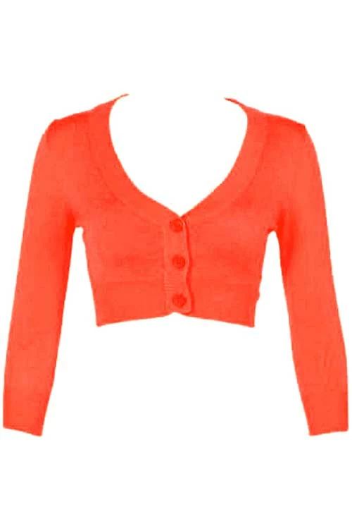 MAK Sweaters Cropped Cardigan With 3/4 Sleeves In Fiesta Orange 2 MAK Sweaters Cropped Cardigan With 3/4 Sleeves In Fiesta Orange - Image 2
