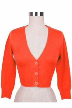 MAK Sweaters Cropped Cardigan With 3/4 Sleeves In Fiesta Orange 6 MAK Sweaters Cropped Cardigan With 3/4 Sleeves In Fiesta Orange -Timeless London Shop CropLS FST F 639a50d9 ee68 448f af05 0067d73c182a 560x