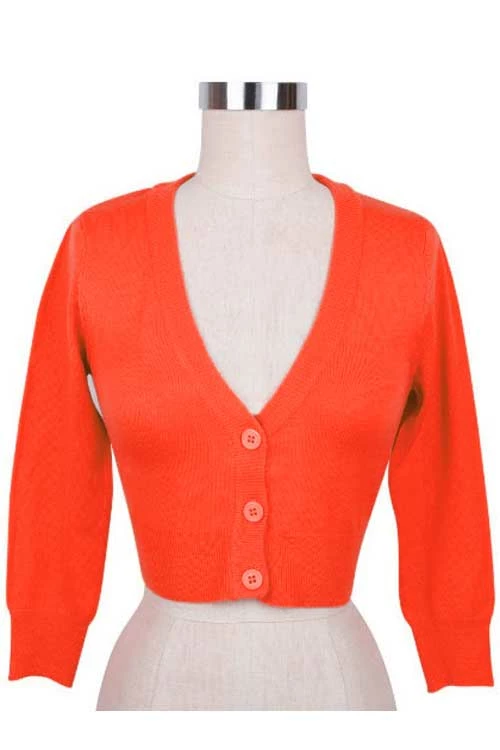 MAK Sweaters Cropped Cardigan With 3/4 Sleeves In Fiesta Orange 3 MAK Sweaters Cropped Cardigan With 3/4 Sleeves In Fiesta Orange - Image 3