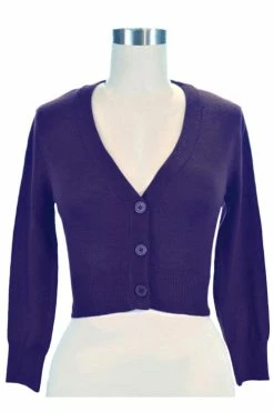 MAK Sweaters Cropped Cardigan With 3/4 Sleeves In Grape -Timeless London Shop CropLS GRP F cfa3e4f5 7e51 4a6c 896f 3cd630b9b464 560x