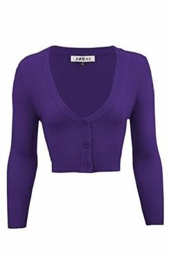MAK Sweaters Cropped Cardigan With 3/4 Sleeves In Grape -Timeless London Shop CropLS GRP ef1e11b2 a2fb 44d0 87be f23e7f25bd93 560x