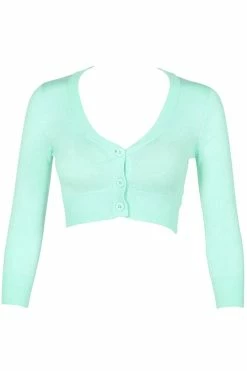 MAK Sweaters Cropped Cardigan With 3/4 Sleeves In Ice Blue -Timeless London Shop CropLS ICB F2 5370054b 322d 4750 ae2b 4d2c3719a131 560x